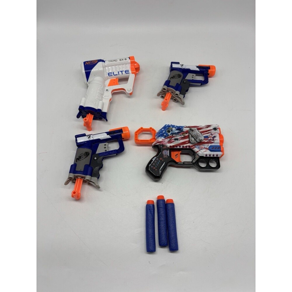 Lot Of Nerf N-Strike Jolt Blaster Blue (2), Triad Elite (1) Toy Gun With Darts
